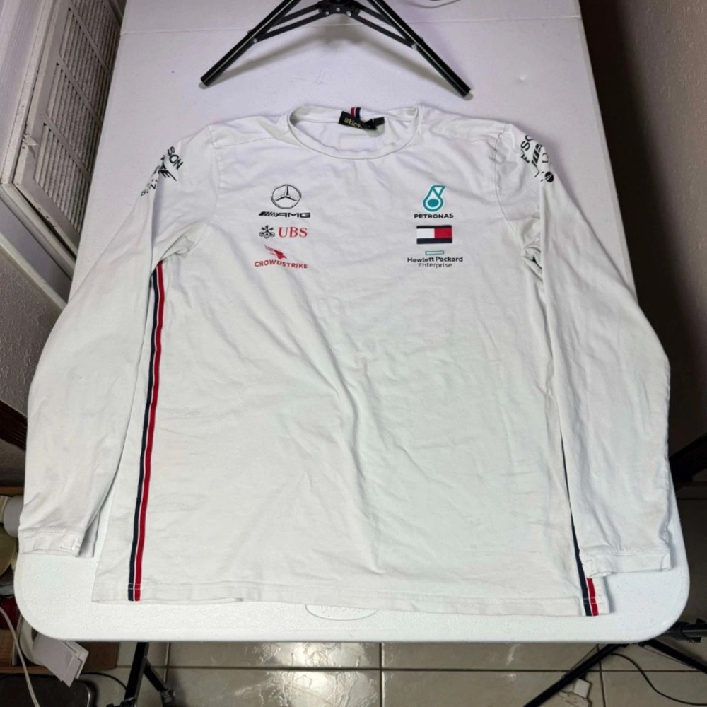 MERCEDES AMG PETRONAS MOTORSPORT SHIRT JERSEY LONG SLEEVE WHITE Sz XL DAMAGED